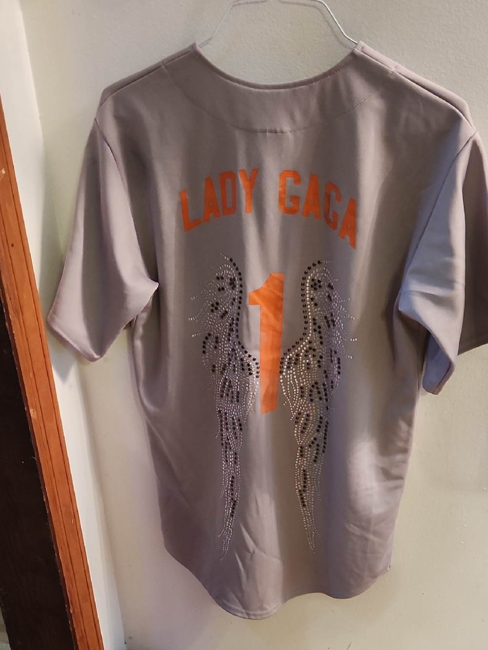Lady Gaga Women's Gray Graphic Jersey with Orange Number